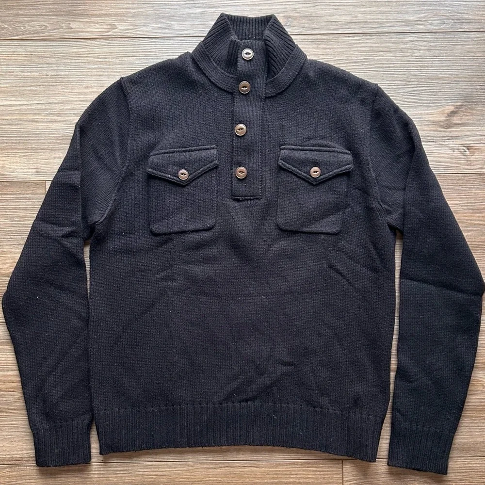 Martin + Osa | Quarter Zip Wool Sweater in Black (Medium) - Picture 2 of 10